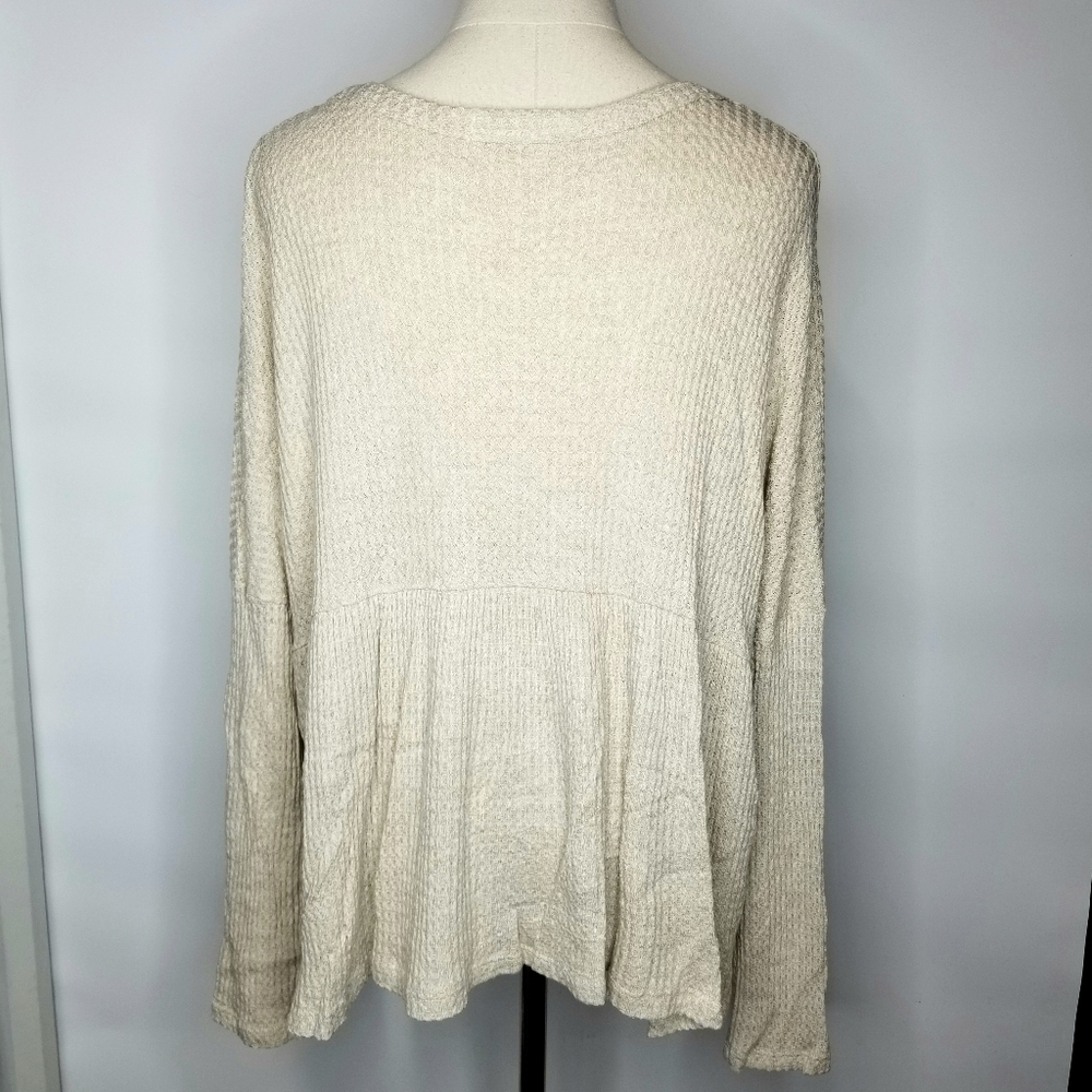 Jolie Beige Dolman Longsleeve Flared Hem Half Button Waffle Thin Top , 1XL - Picture 2 of 11